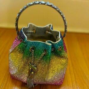 Sparkly Rainbow Crystal Embellished Rhinestone Bon Bon Bucket Bag